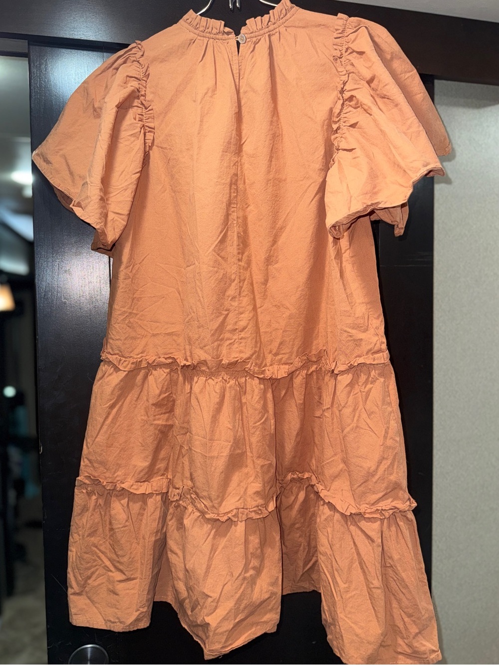 Pinch 100% Cotton Tiered Ruffle Short Sleeve Dress in Rust
